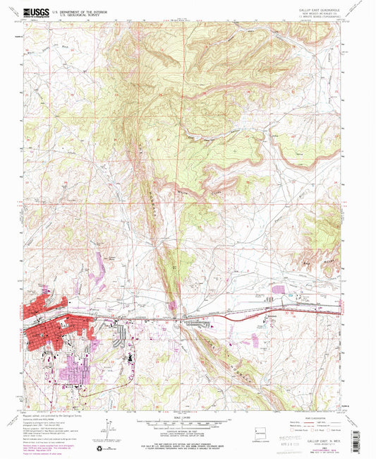 Classic USGS Gallup East New Mexico 7.5'x7.5' Topo Map Image