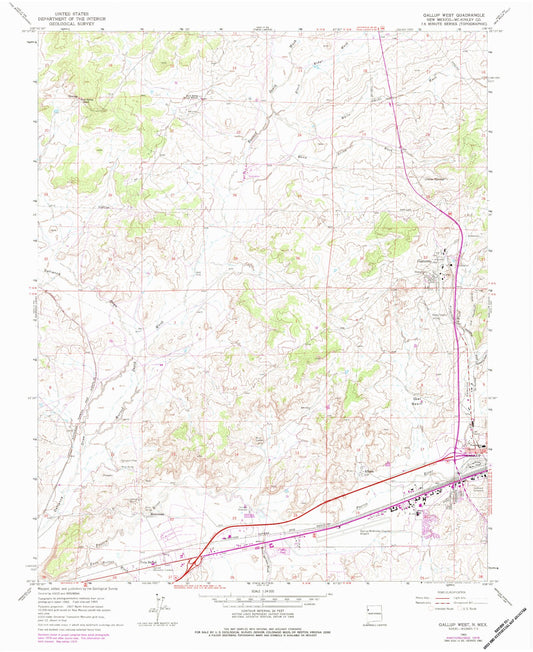 Classic USGS Gallup West New Mexico 7.5'x7.5' Topo Map Image