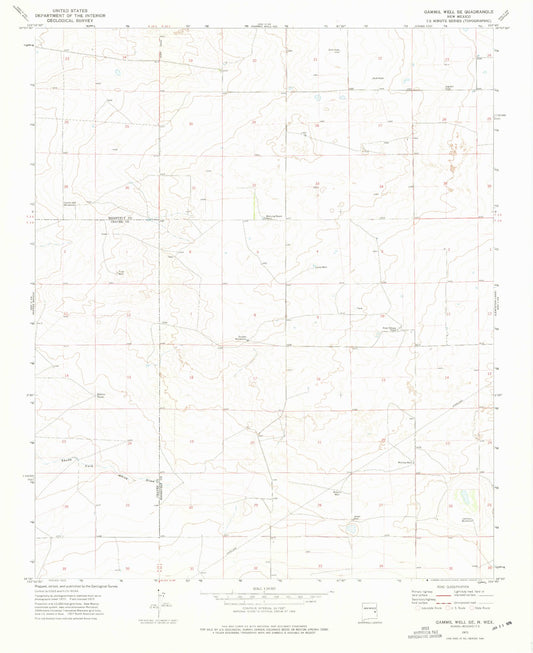 Classic USGS Gammil Well SE New Mexico 7.5'x7.5' Topo Map Image