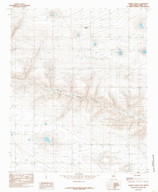 Classic USGS Garrett Ranch New Mexico 7.5'x7.5' Topo Map Image