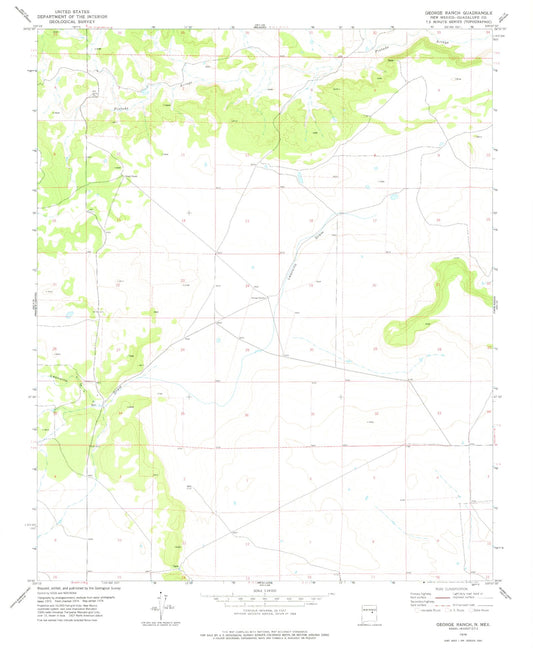 Classic USGS George Ranch New Mexico 7.5'x7.5' Topo Map Image