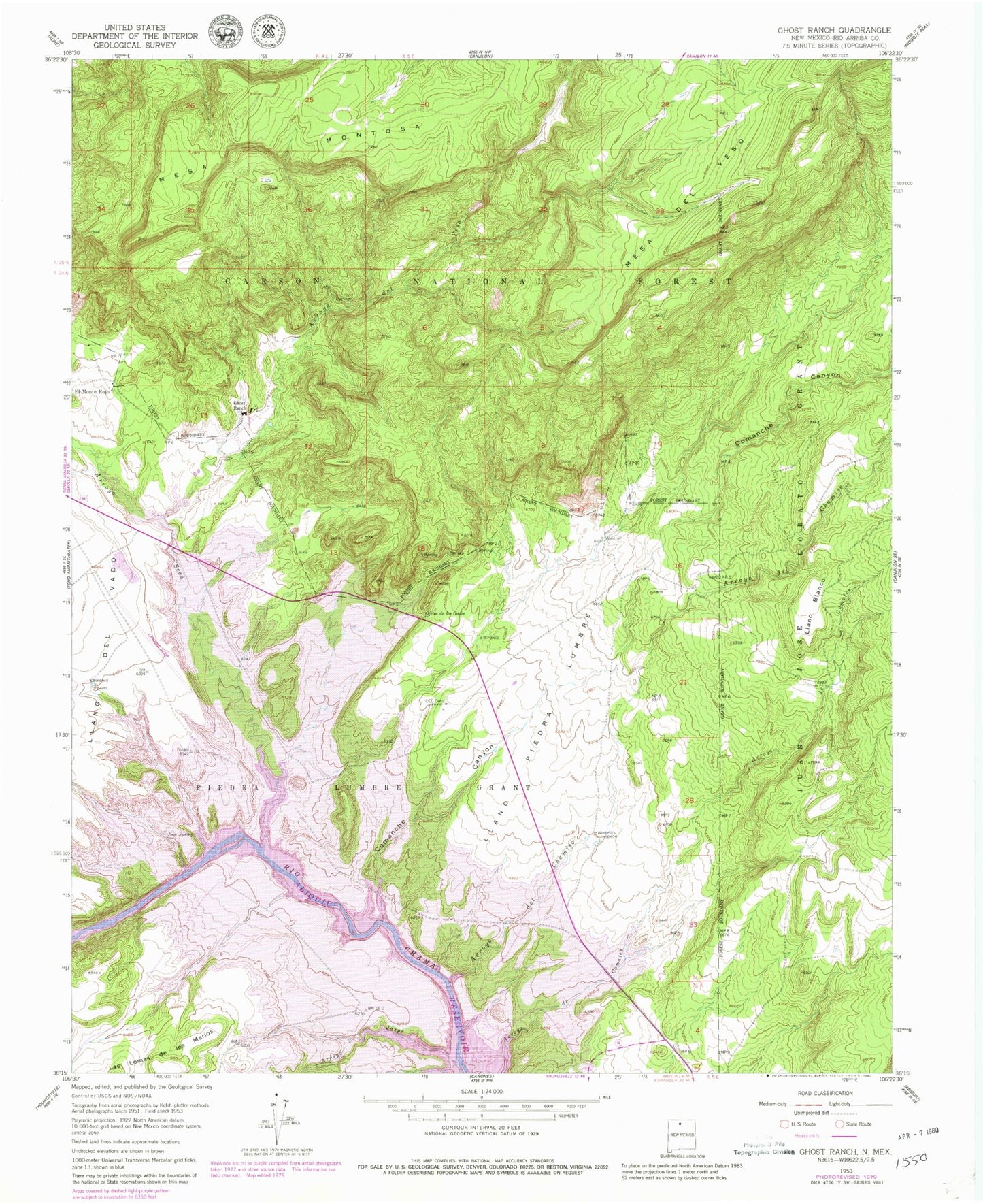 Classic USGS Ghost Ranch New Mexico 7.5'x7.5' Topo Map Image