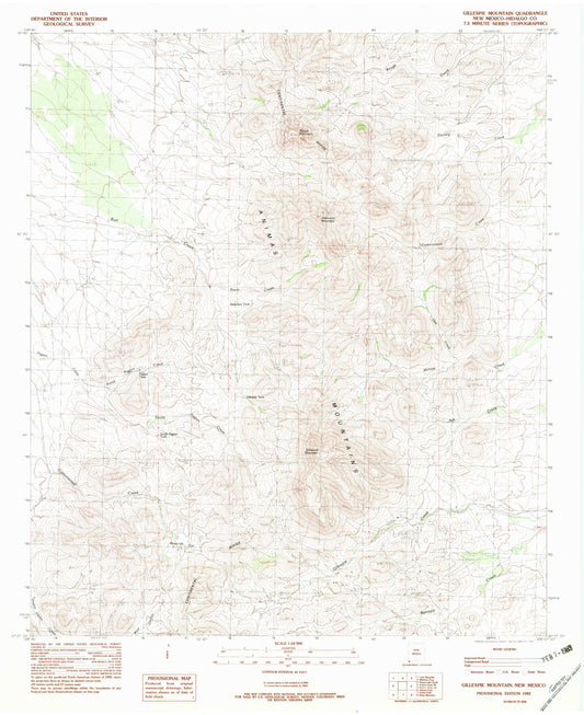 Classic USGS Gillespie Mountain New Mexico 7.5'x7.5' Topo Map Image