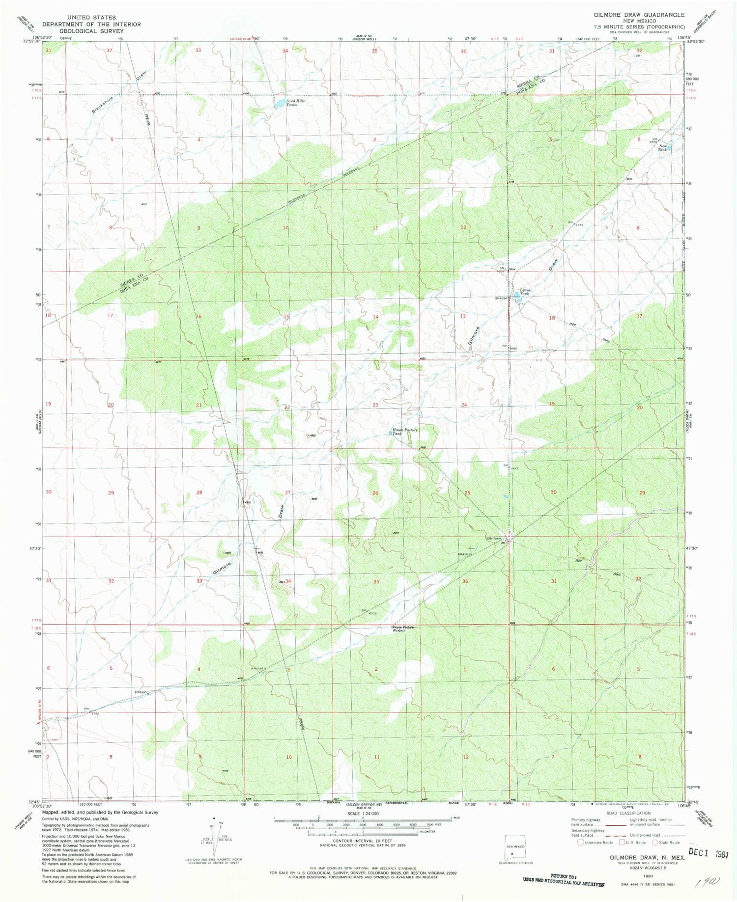 Classic USGS Gilmore Draw New Mexico 7.5'x7.5' Topo Map Image
