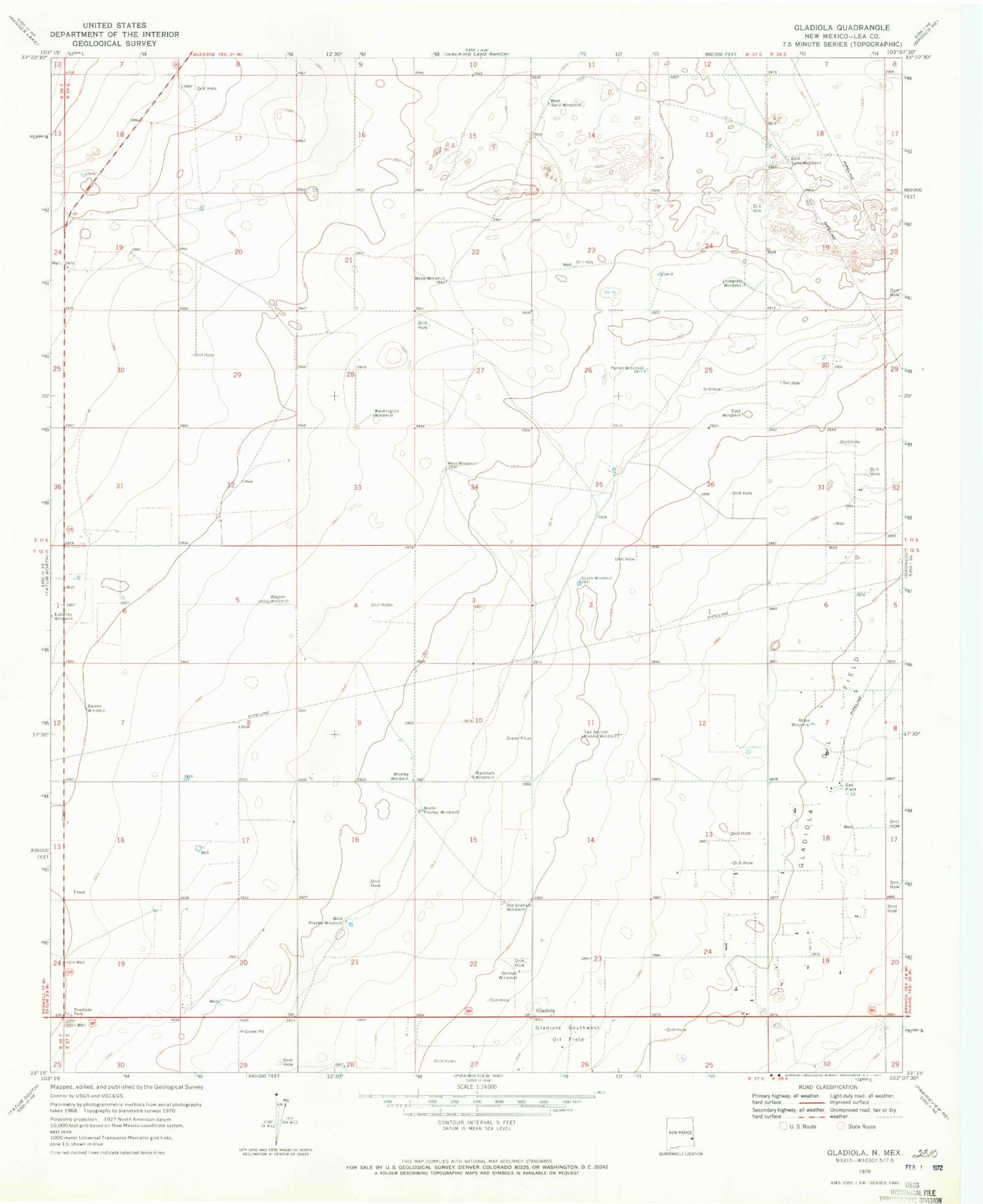 Classic USGS Gladiola New Mexico 7.5'x7.5' Topo Map Image
