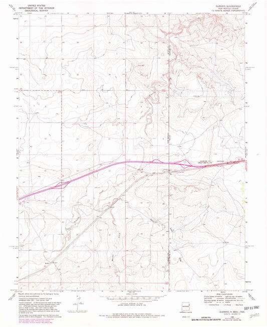 Classic USGS Glenrio New Mexico 7.5'x7.5' Topo Map Image
