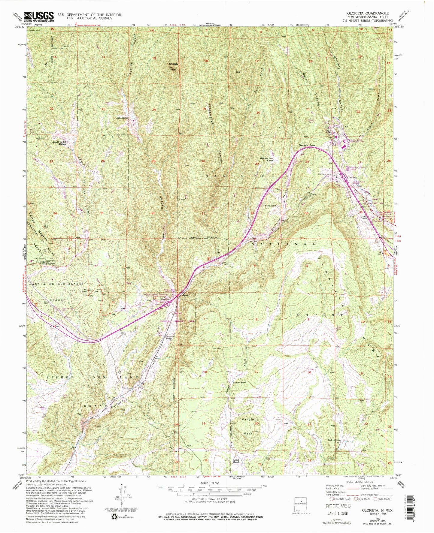 Classic USGS Glorieta New Mexico 7.5'x7.5' Topo Map Image