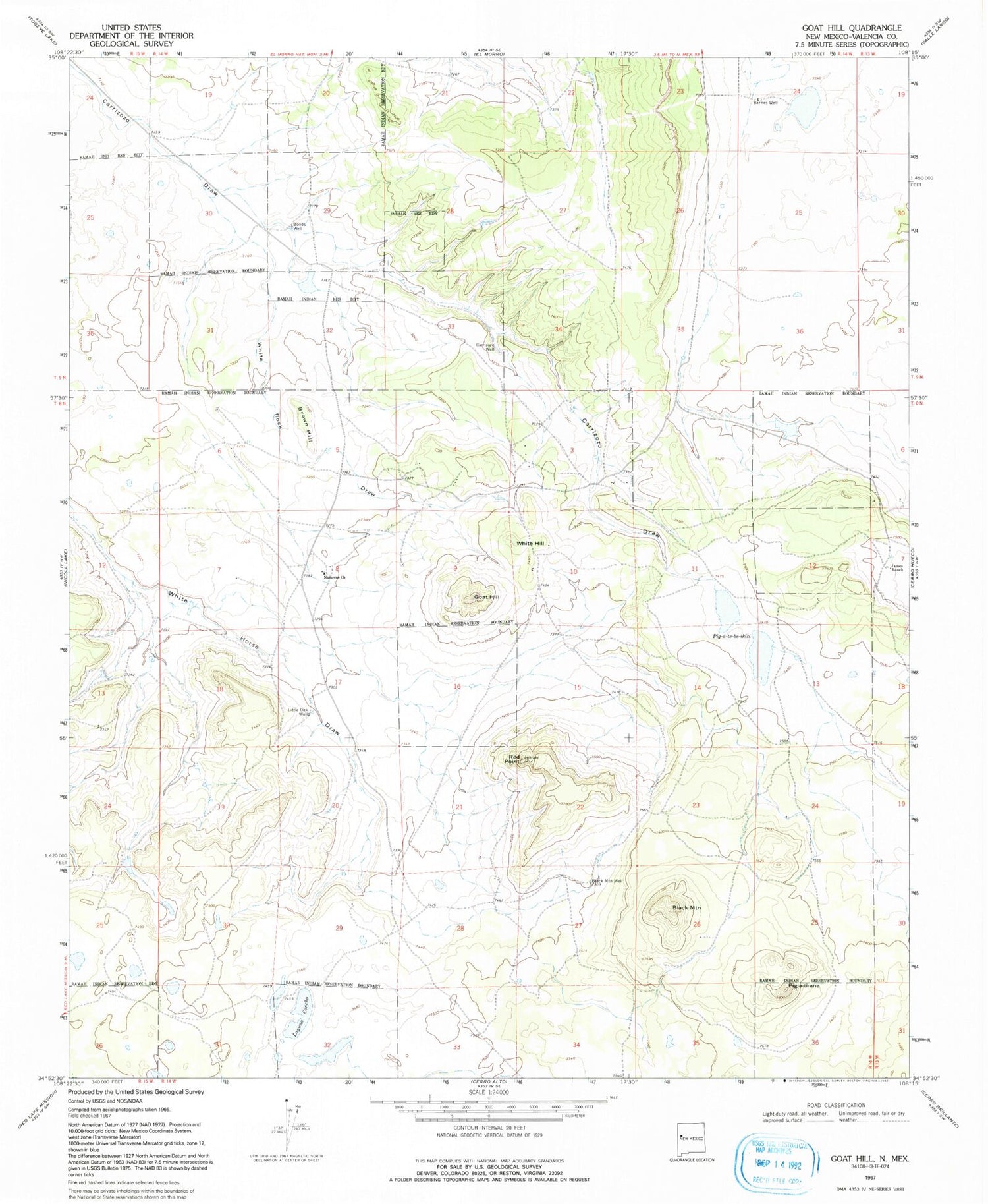 Classic USGS Goat Hill New Mexico 7.5'x7.5' Topo Map Image