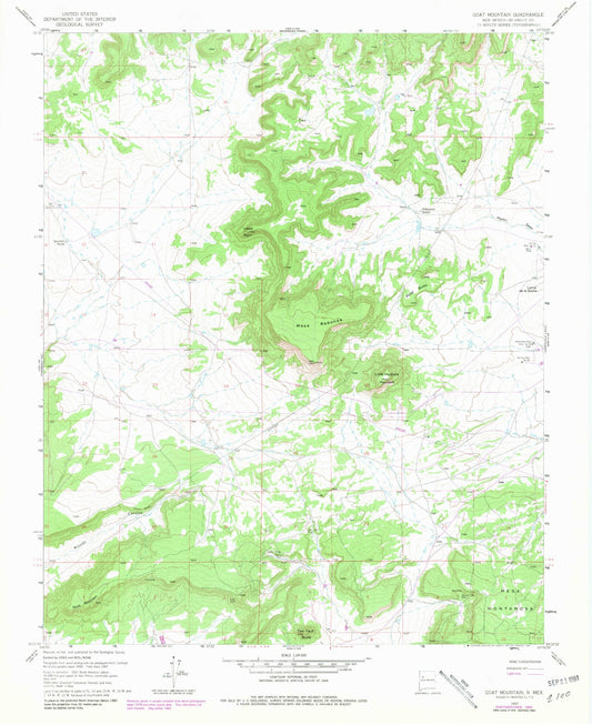 Classic USGS Goat Mountain New Mexico 7.5'x7.5' Topo Map Image
