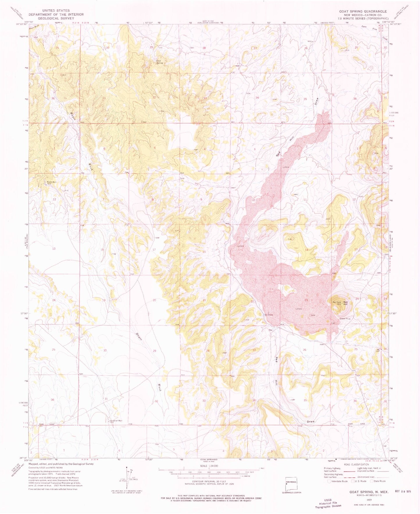Classic USGS Goat Spring New Mexico 7.5'x7.5' Topo Map Image