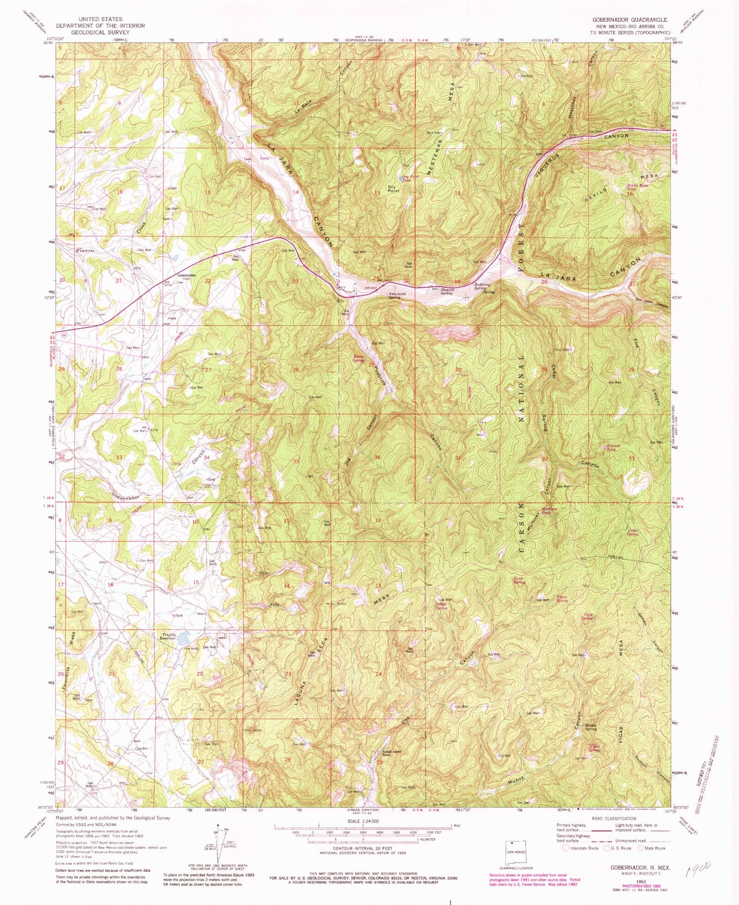 Classic USGS Gobernador New Mexico 7.5'x7.5' Topo Map Image