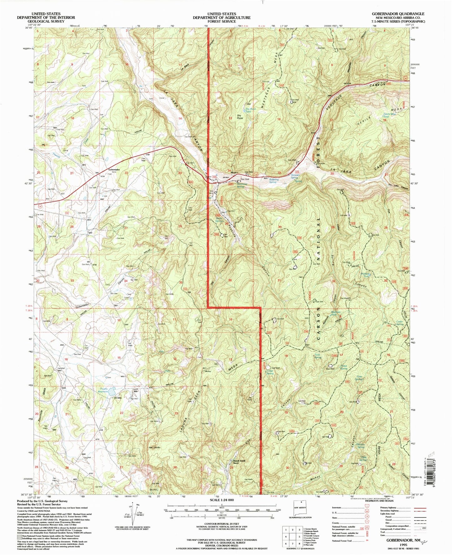 Classic USGS Gobernador New Mexico 7.5'x7.5' Topo Map Image