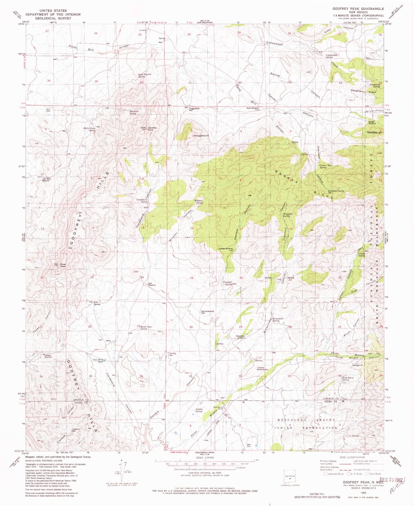 Classic USGS Godfrey Peak New Mexico 7.5'x7.5' Topo Map Image