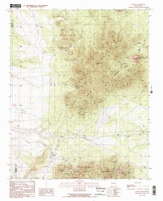 Classic USGS Golden New Mexico 7.5'x7.5' Topo Map Image