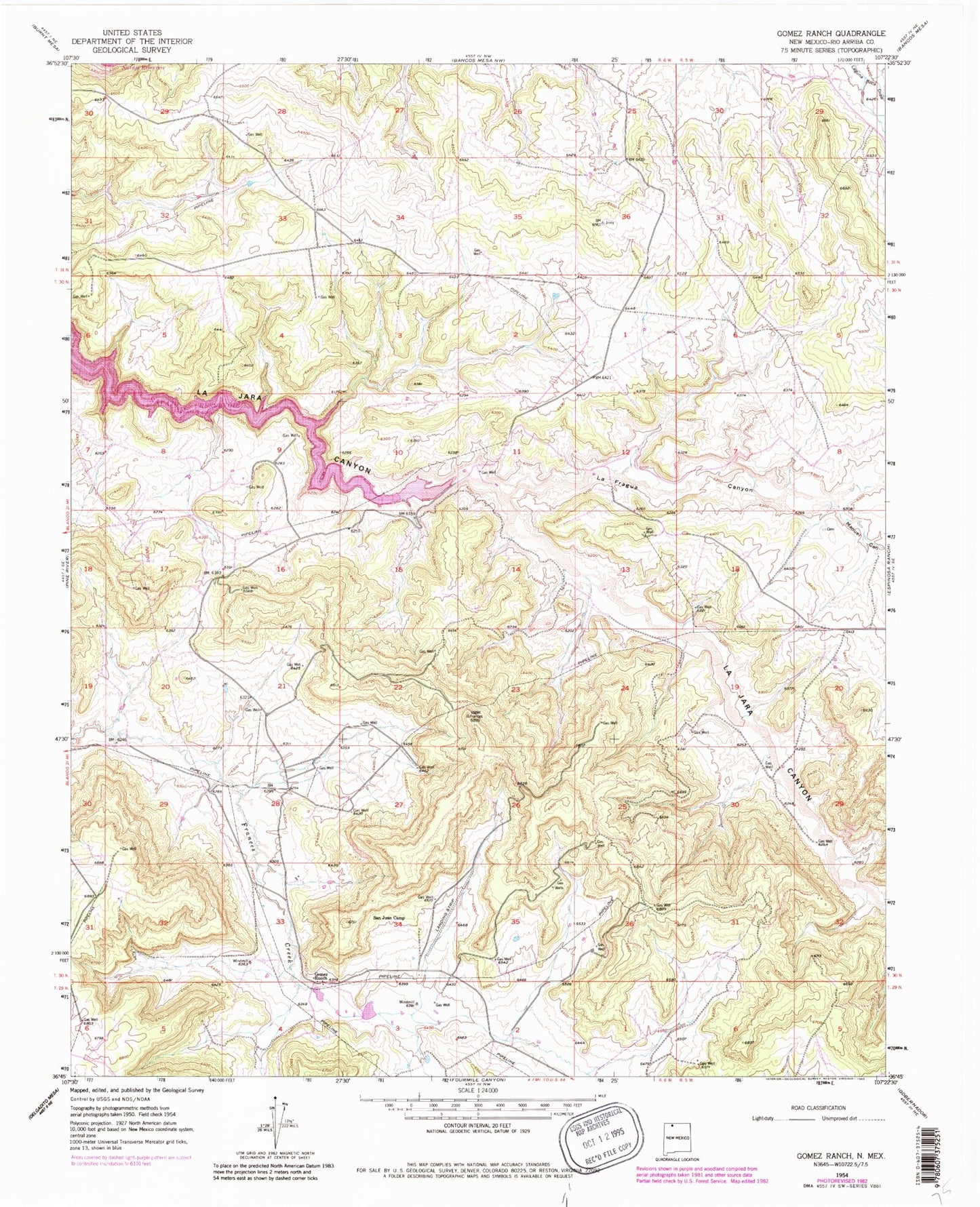 Classic USGS Gomez Ranch New Mexico 7.5'x7.5' Topo Map Image
