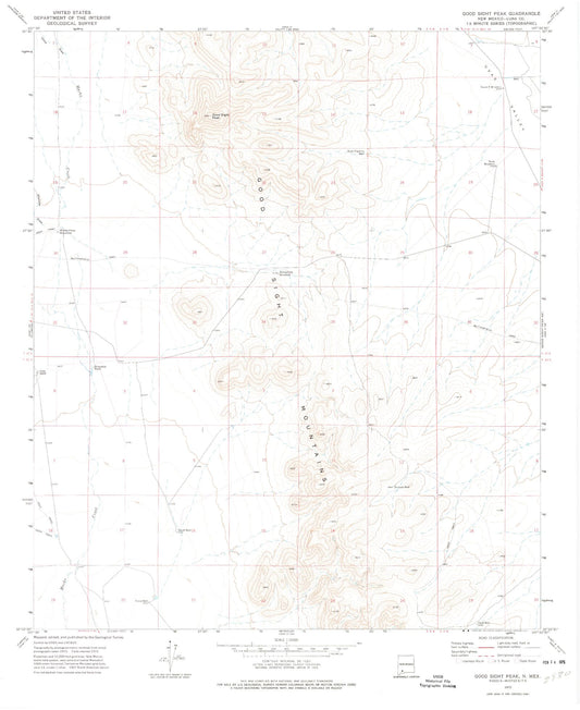 Classic USGS Good Sight Peak New Mexico 7.5'x7.5' Topo Map Image