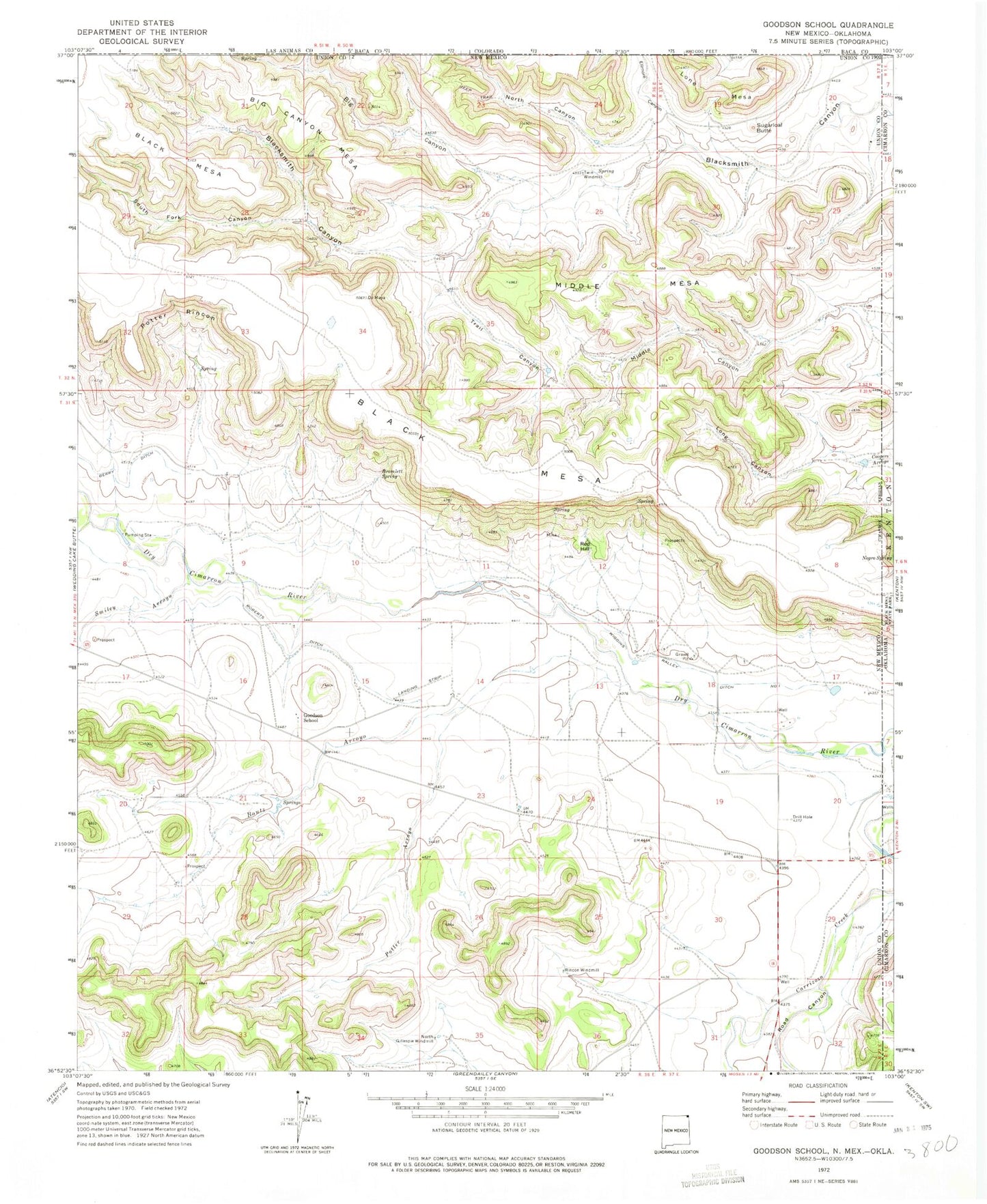 Classic USGS Goodson School New Mexico 7.5'x7.5' Topo Map Image