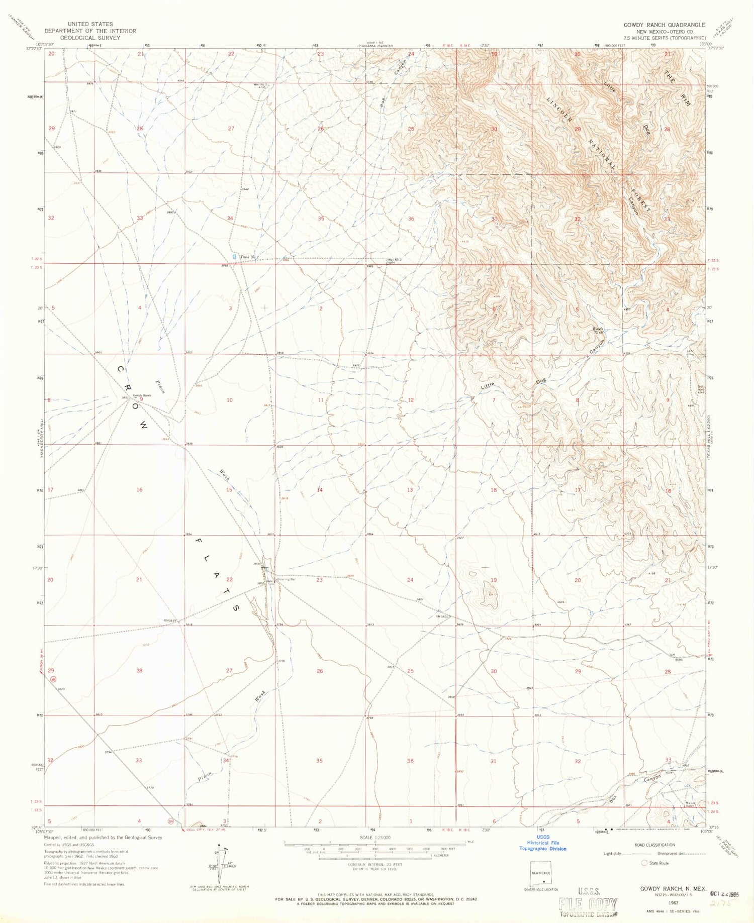 Classic USGS Gowdy Ranch New Mexico 7.5'x7.5' Topo Map Image