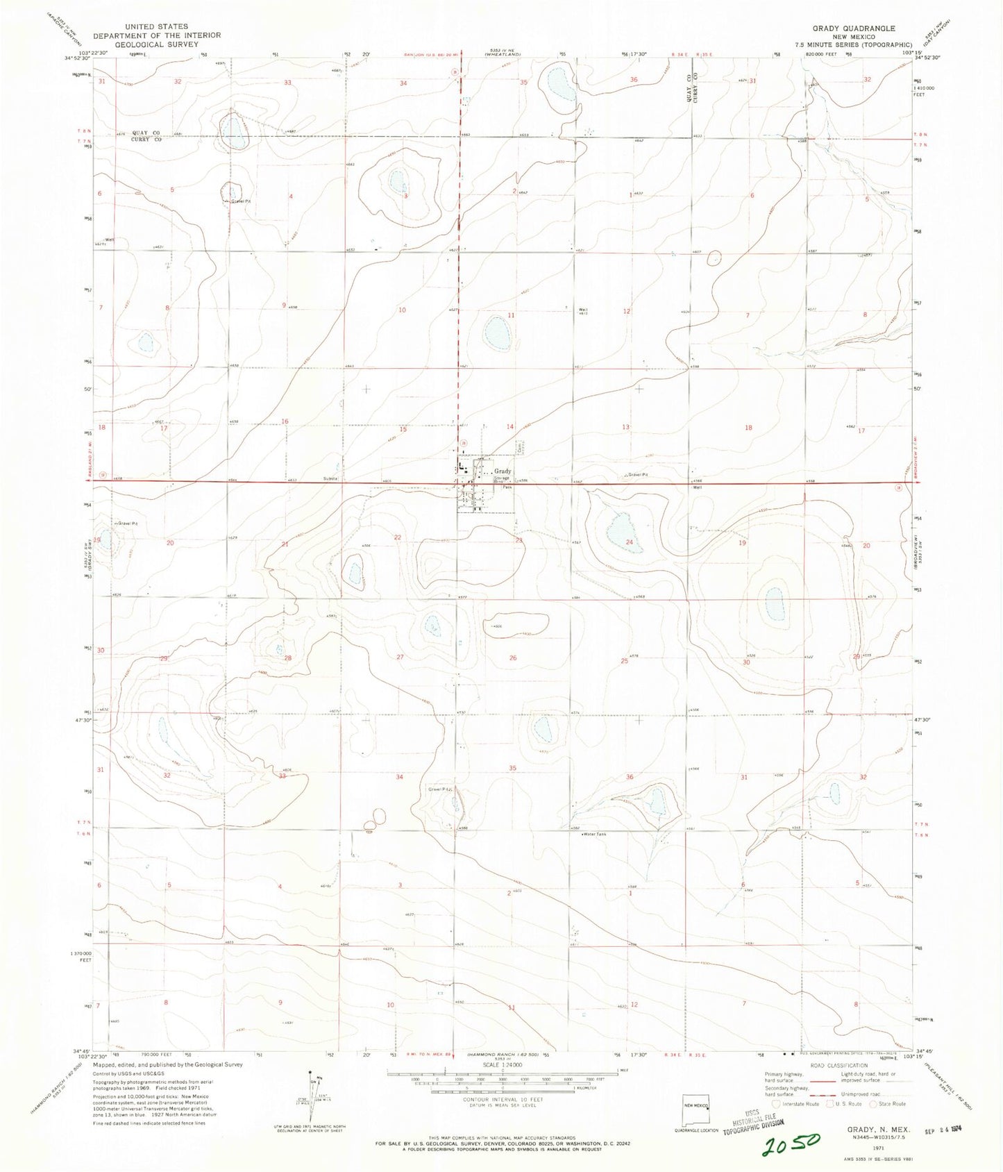 Classic USGS Grady New Mexico 7.5'x7.5' Topo Map Image