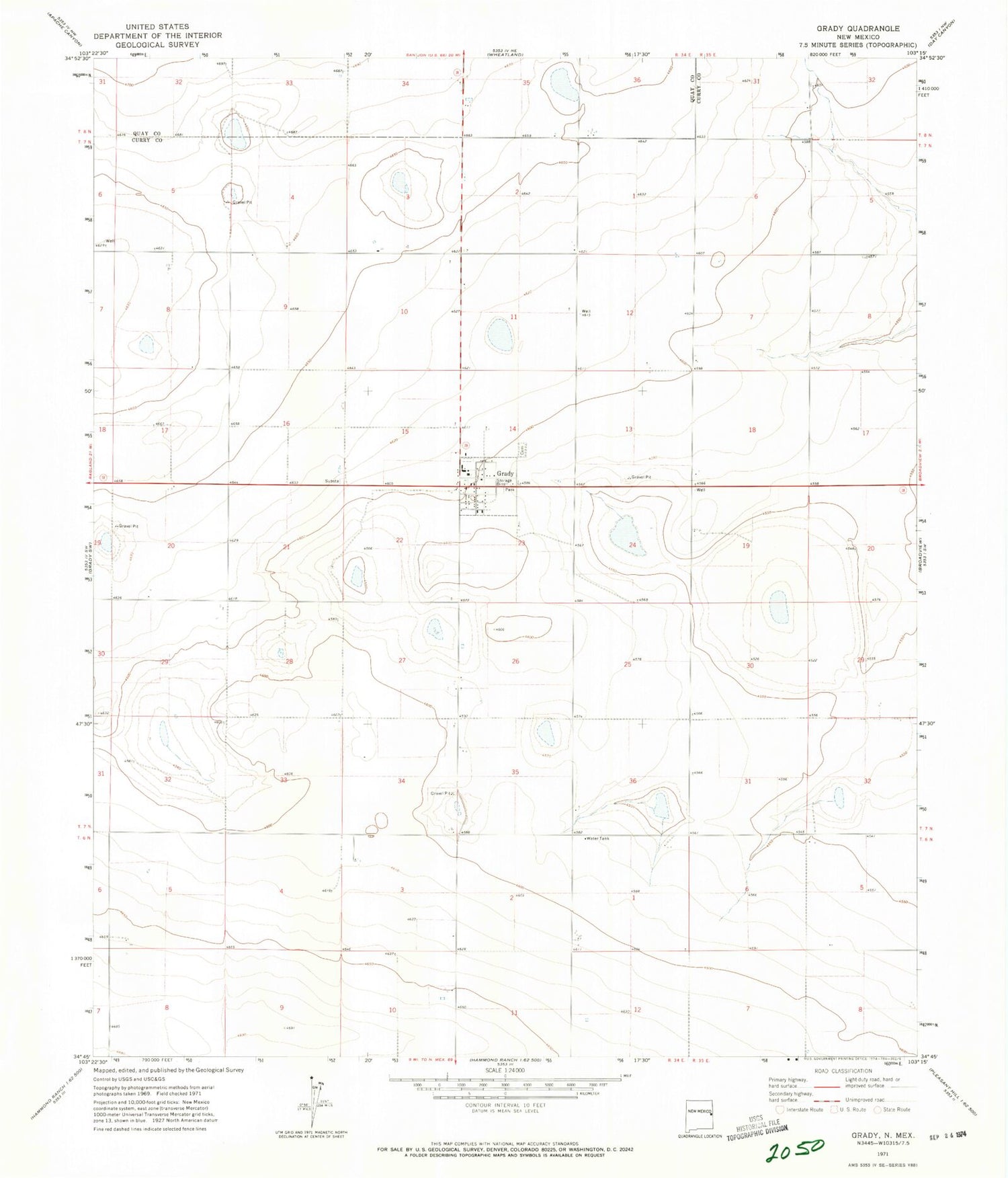 Classic USGS Grady New Mexico 7.5'x7.5' Topo Map Image