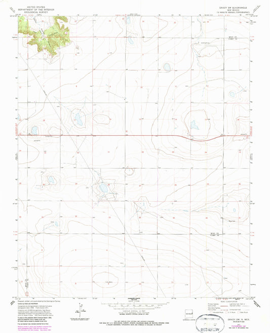 Classic USGS Grady SW New Mexico 7.5'x7.5' Topo Map Image
