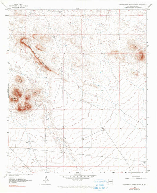 Classic USGS Grandmother Mountain East New Mexico 7.5'x7.5' Topo Map Image