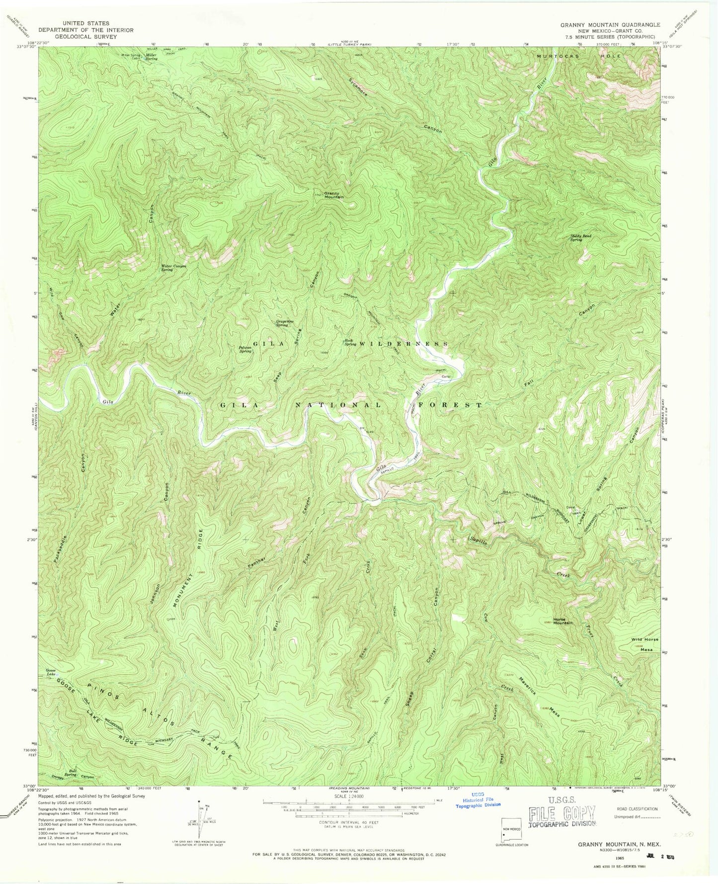 Classic USGS Granny Mountain New Mexico 7.5'x7.5' Topo Map Image