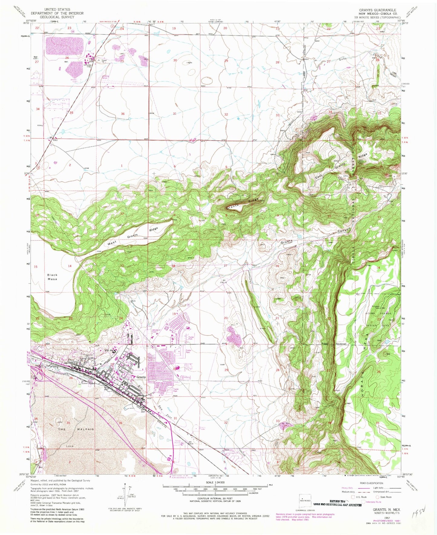 Classic USGS Grants New Mexico 7.5'x7.5' Topo Map Image