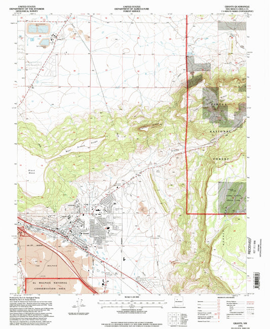 Classic USGS Grants New Mexico 7.5'x7.5' Topo Map Image