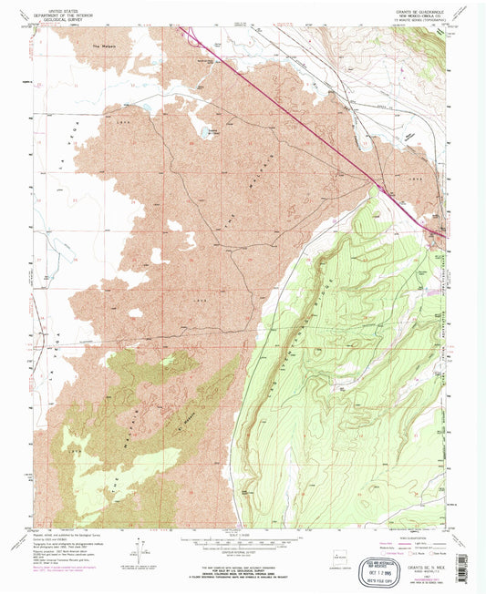 Classic USGS Grants SE New Mexico 7.5'x7.5' Topo Map Image