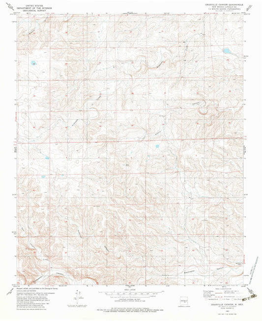 Classic USGS Granville Canyon New Mexico 7.5'x7.5' Topo Map Image