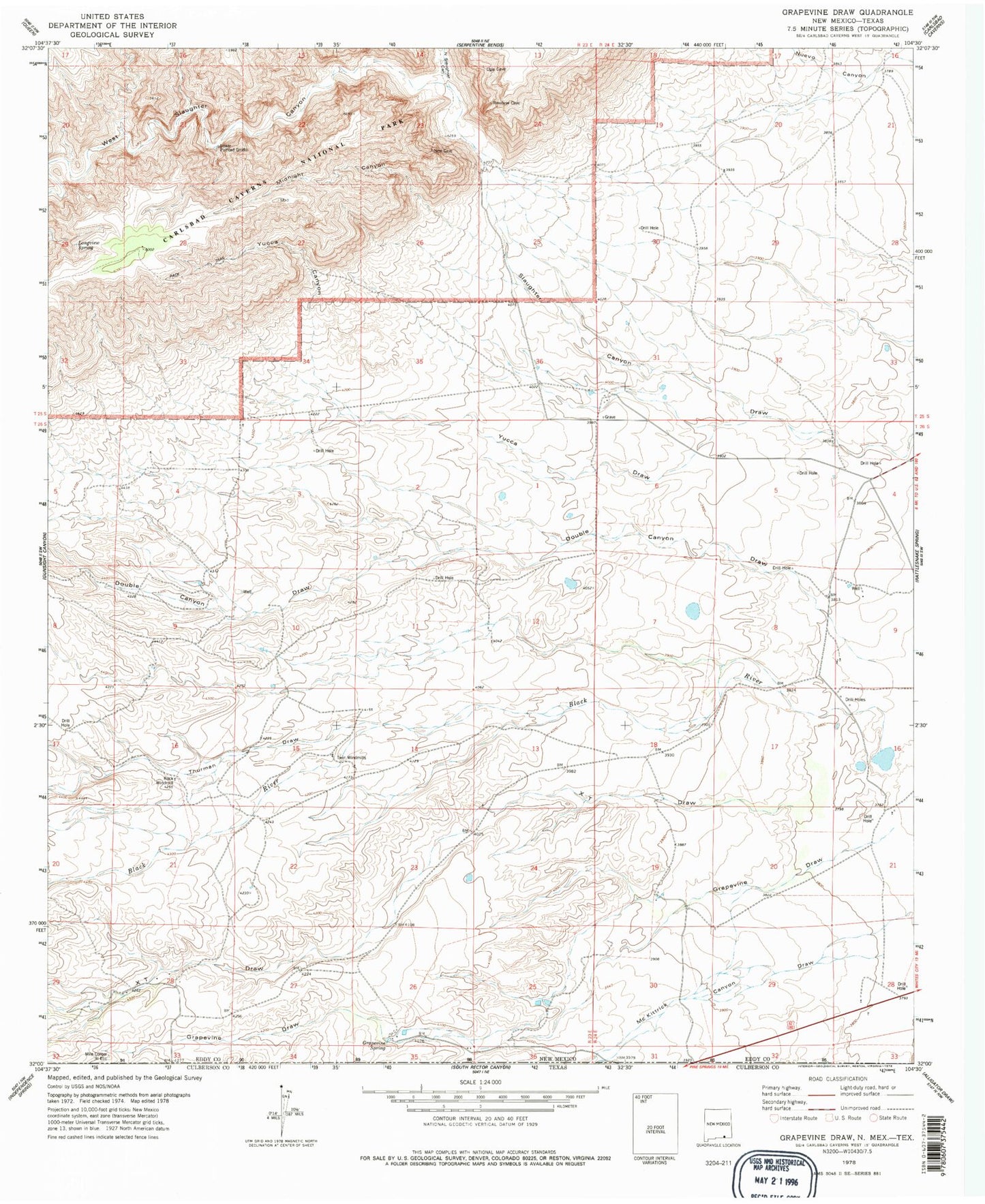 Classic USGS Grapevine Draw New Mexico 7.5'x7.5' Topo Map Image