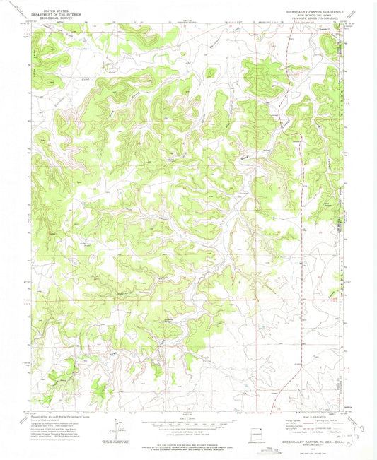 Classic USGS Greendailey Canyon New Mexico 7.5'x7.5' Topo Map Image