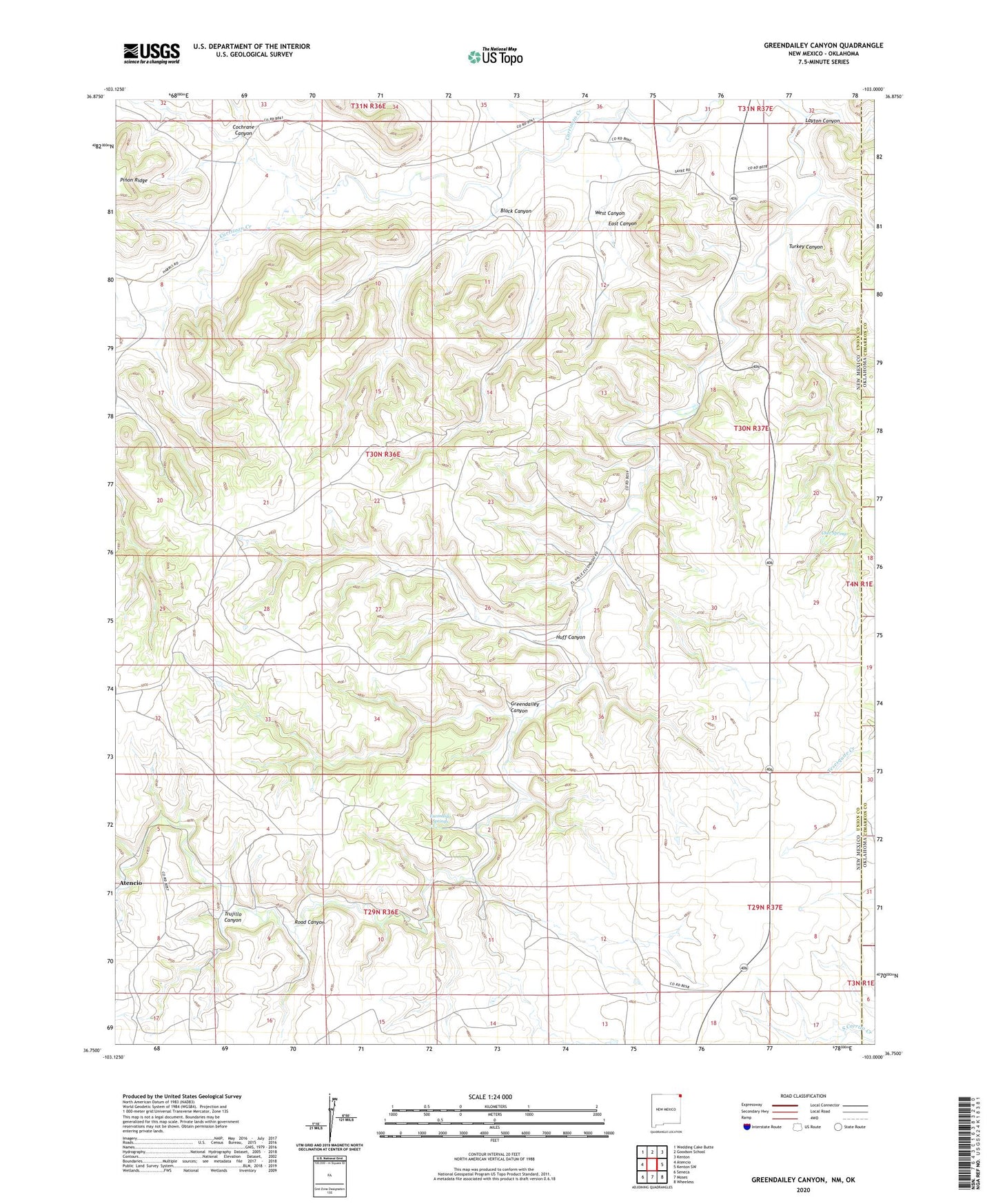 Greendailey Canyon New Mexico US Topo Map Image
