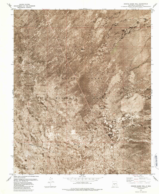 Classic USGS Greens Baber Well New Mexico 7.5'x7.5' Topo Map Image