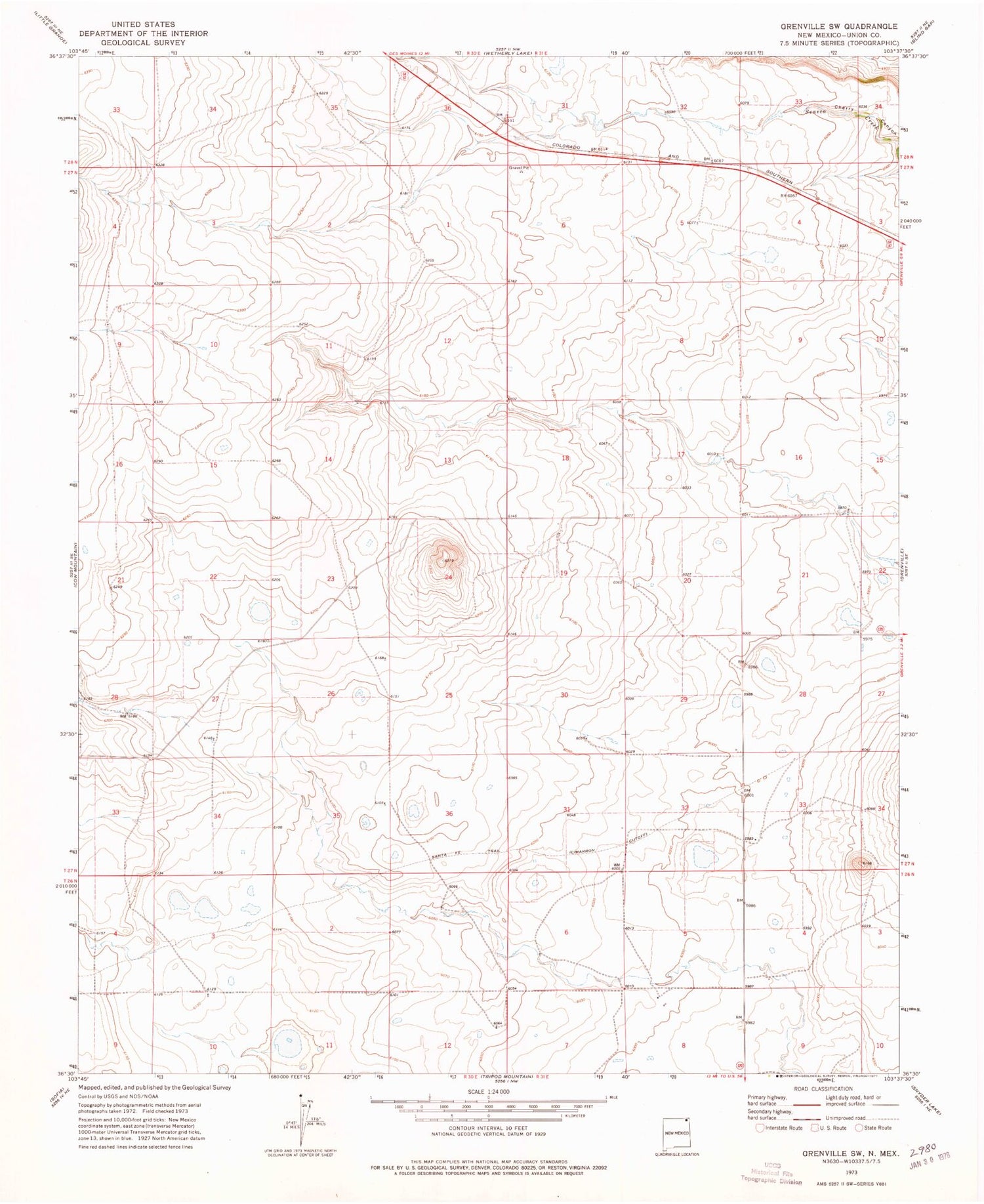 Classic USGS Grenville SW New Mexico 7.5'x7.5' Topo Map Image