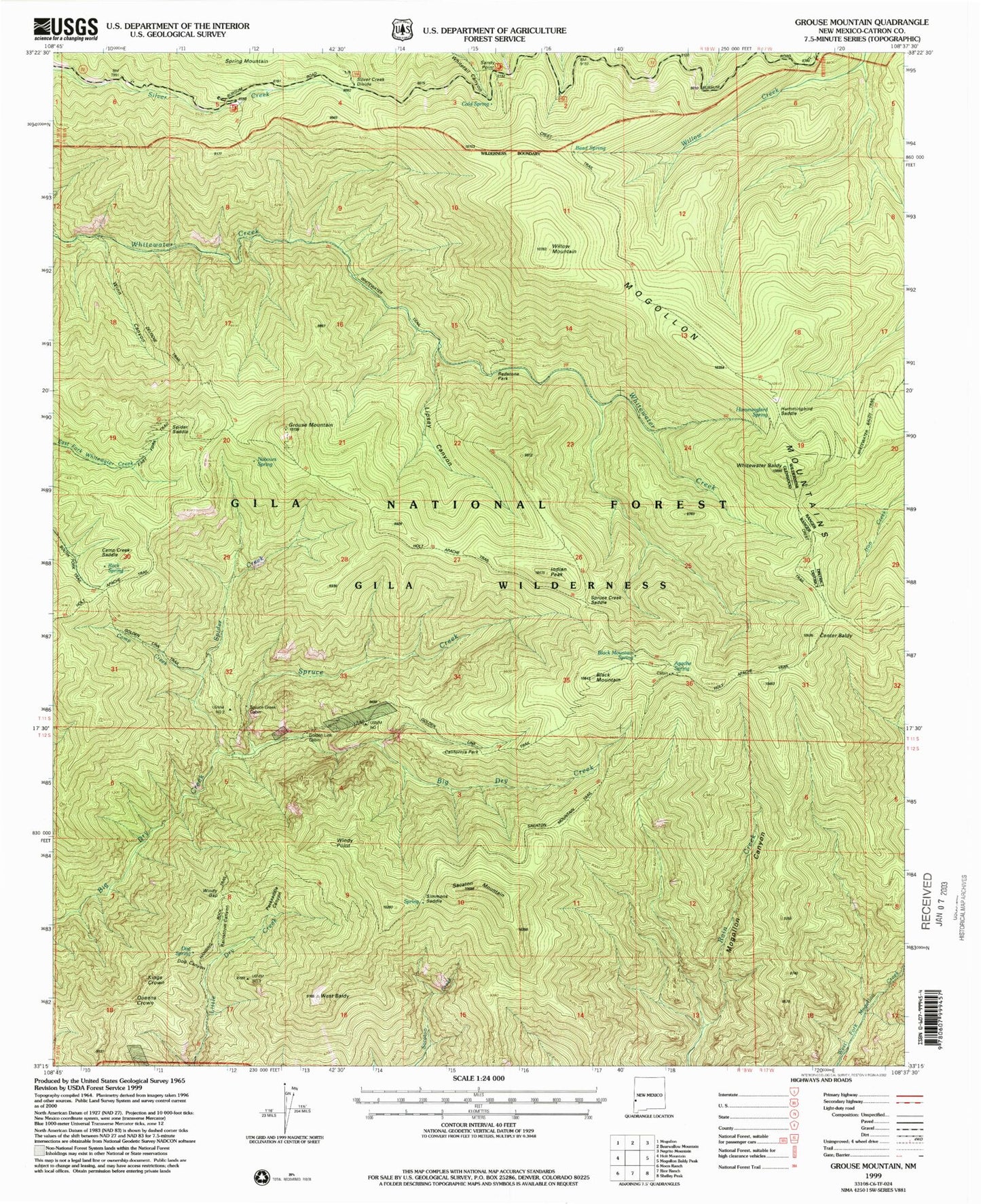 Classic USGS Grouse Mountain New Mexico 7.5'x7.5' Topo Map Image