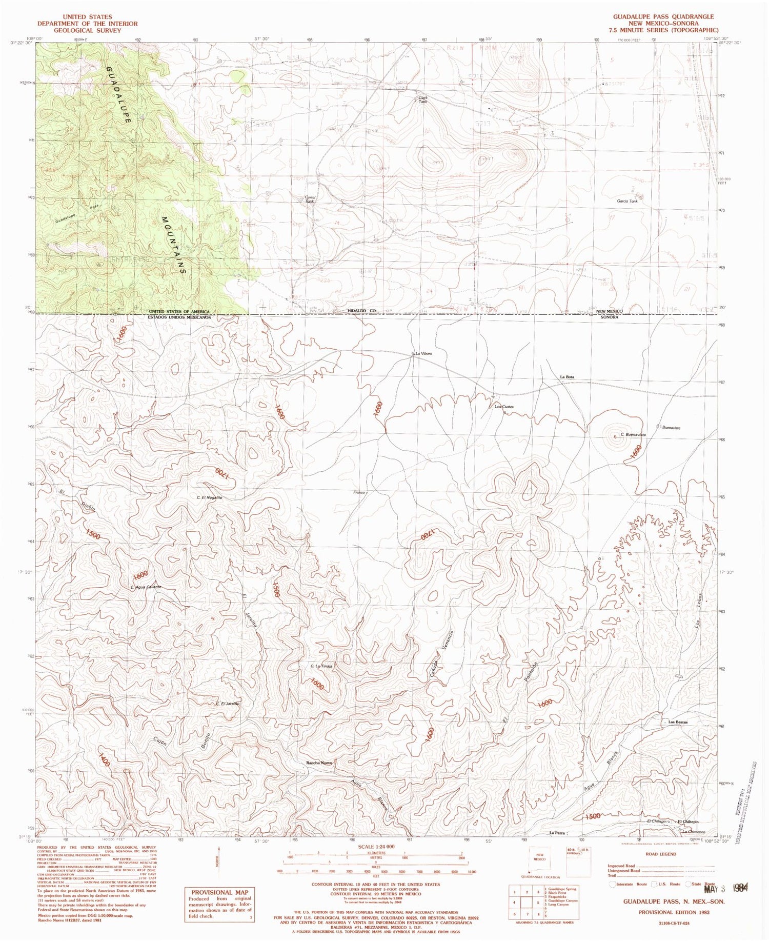 Classic USGS Guadalupe Pass New Mexico 7.5'x7.5' Topo Map Image