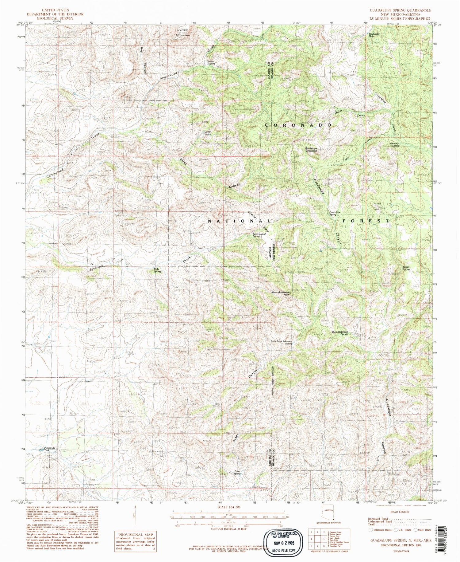 Classic USGS Guadalupe Spring New Mexico 7.5'x7.5' Topo Map Image