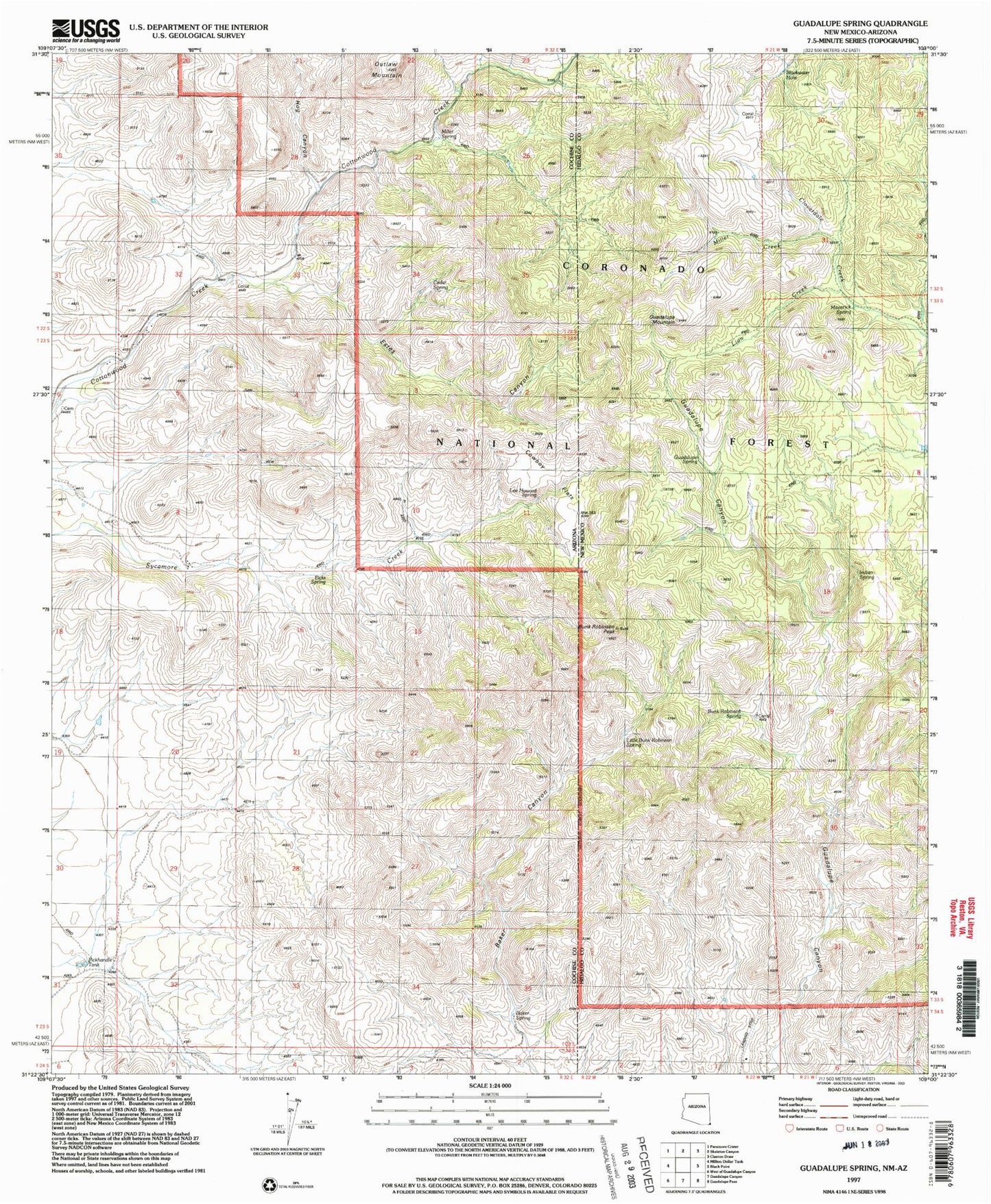 Classic USGS Guadalupe Spring New Mexico 7.5'x7.5' Topo Map Image