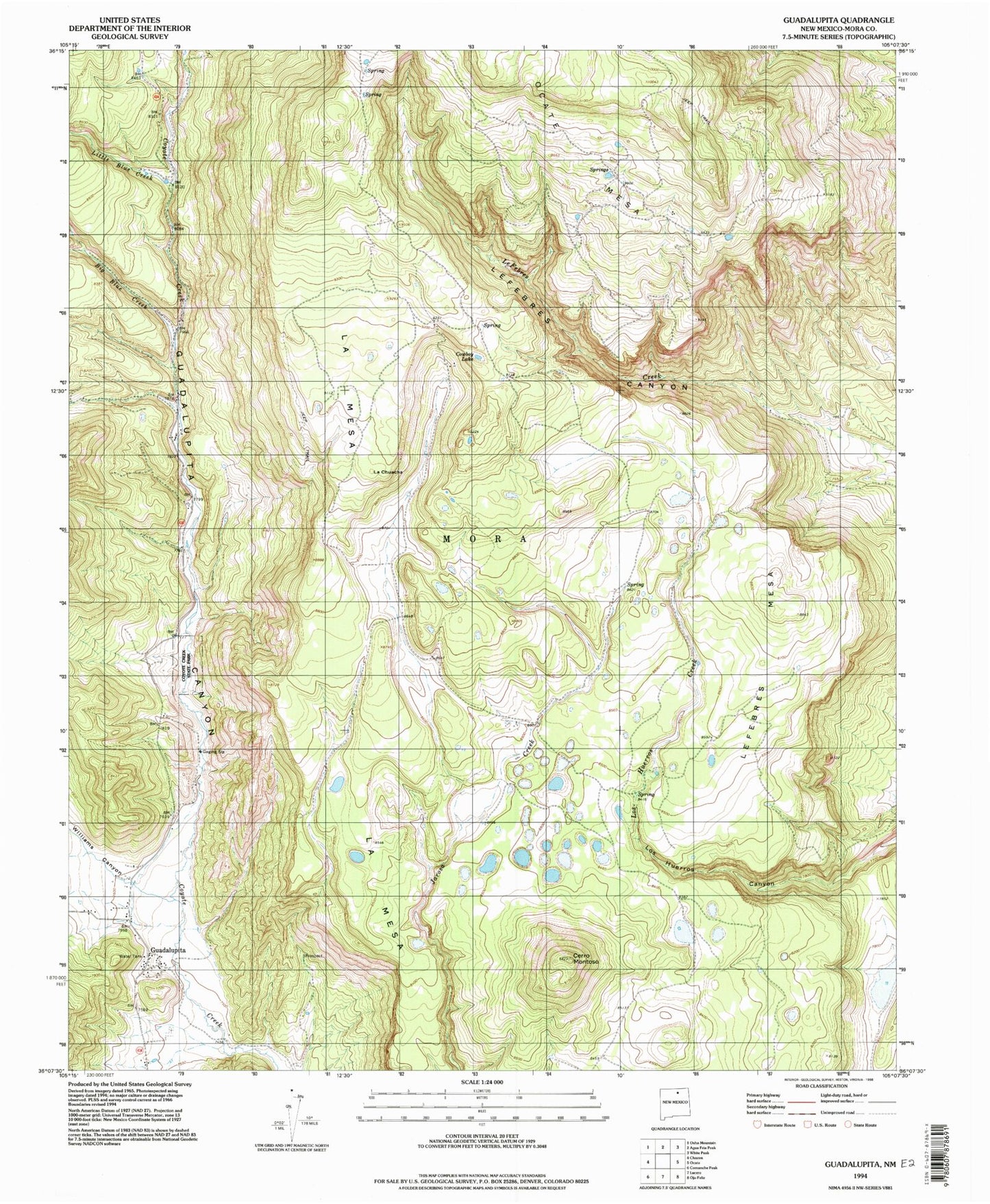 Classic USGS Guadalupita New Mexico 7.5'x7.5' Topo Map Image