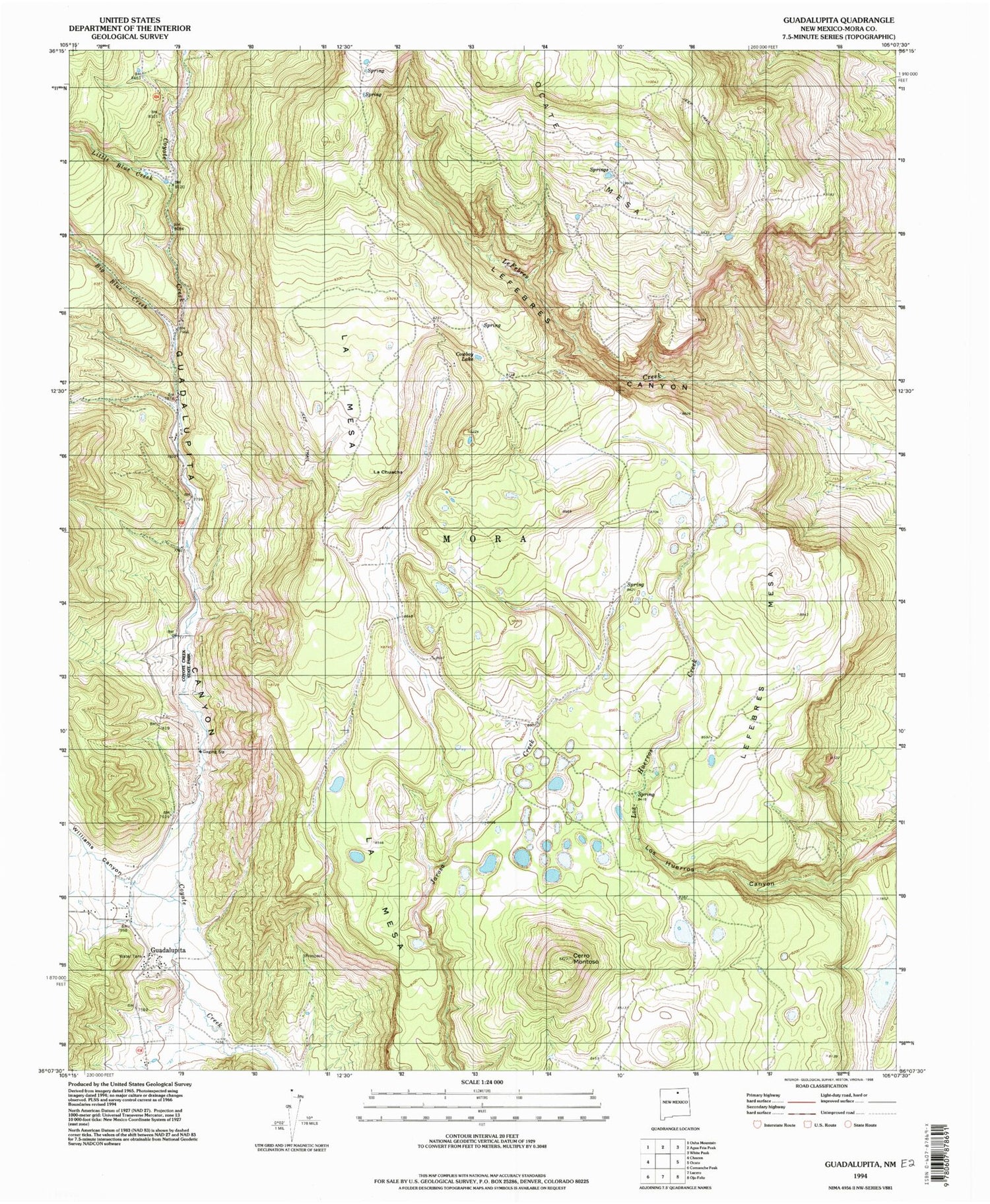 Classic USGS Guadalupita New Mexico 7.5'x7.5' Topo Map Image