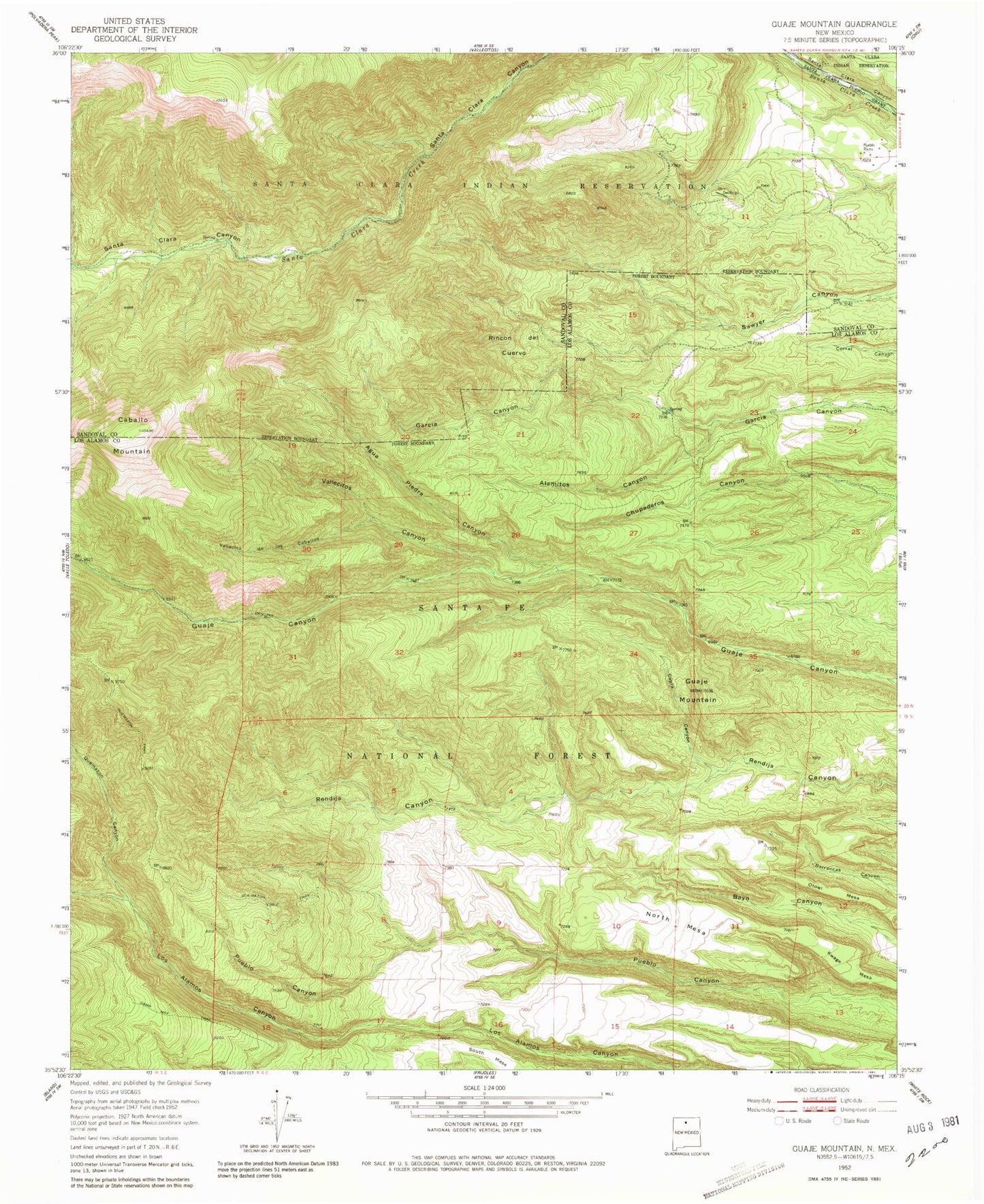 Classic USGS Guaje Mountain New Mexico 7.5'x7.5' Topo Map Image