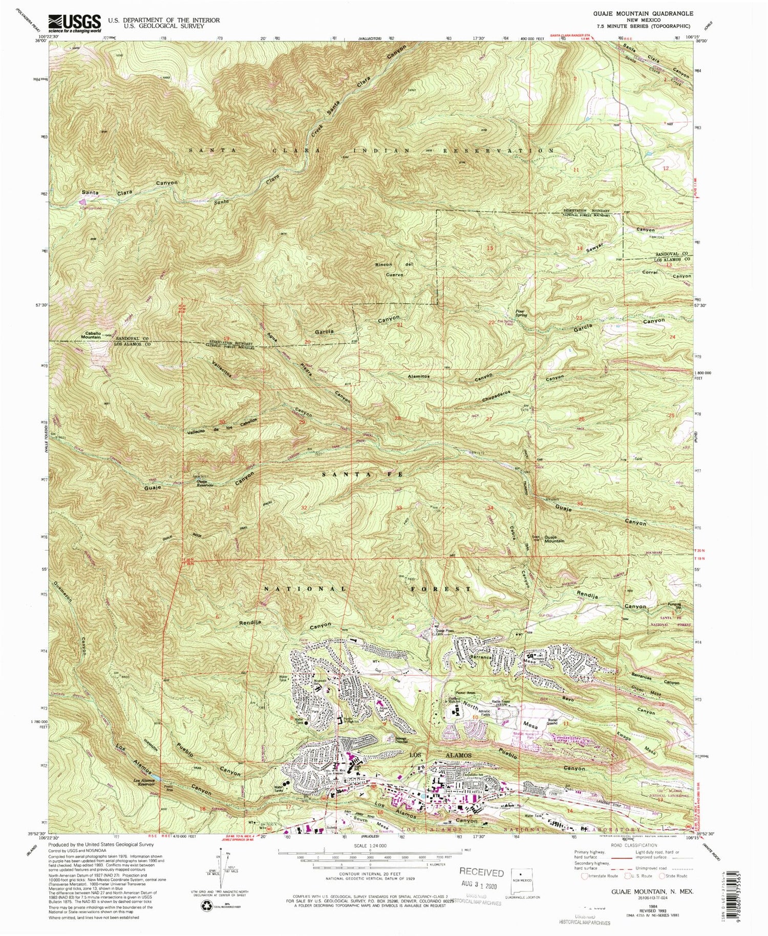 Classic USGS Guaje Mountain New Mexico 7.5'x7.5' Topo Map Image
