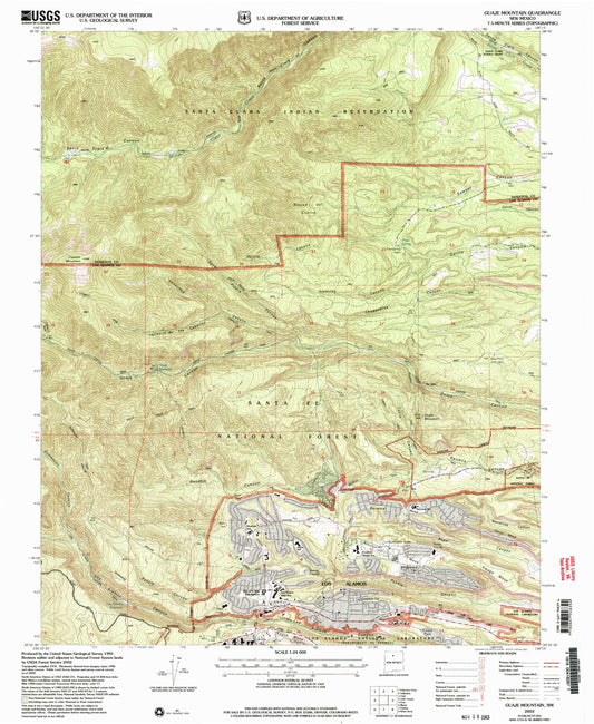 Classic USGS Guaje Mountain New Mexico 7.5'x7.5' Topo Map Image