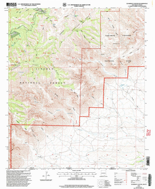 Classic USGS Gunsight Canyon New Mexico 7.5'x7.5' Topo Map Image