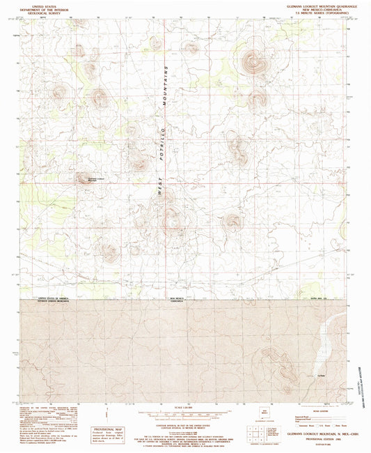Classic USGS Guzmans Lookout Mountain New Mexico 7.5'x7.5' Topo Map Image