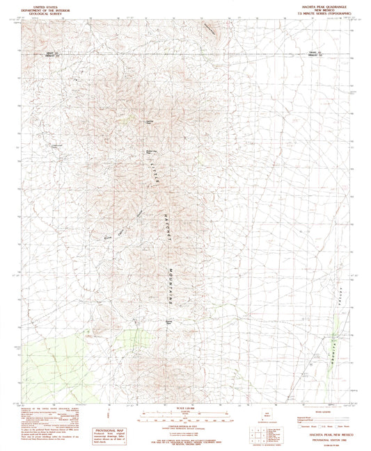 Classic USGS Hachita Peak New Mexico 7.5'x7.5' Topo Map Image