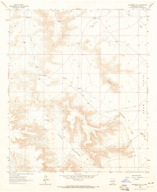 Classic USGS Hackberry Hill New Mexico 7.5'x7.5' Topo Map Image
