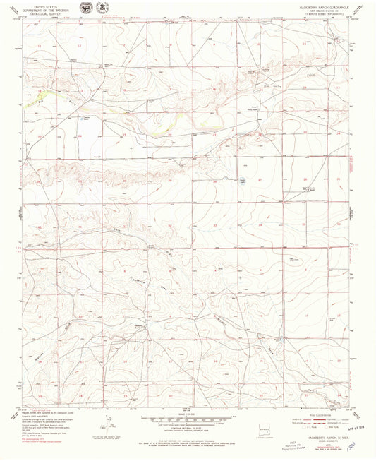 Classic USGS Hackberry Ranch New Mexico 7.5'x7.5' Topo Map Image